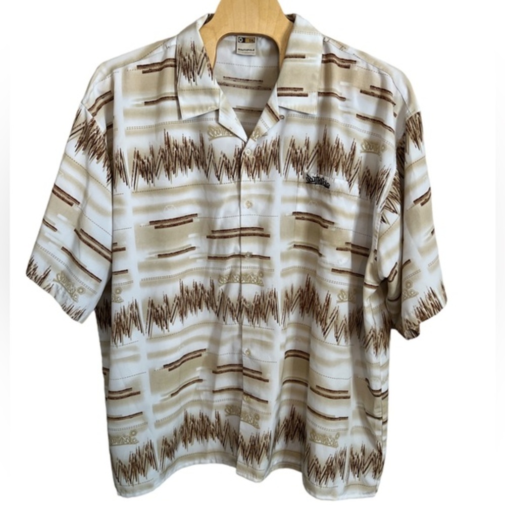 Southpole Men’s Button Up Shirt Brown Shockwave All Over Print Size 5XL‎